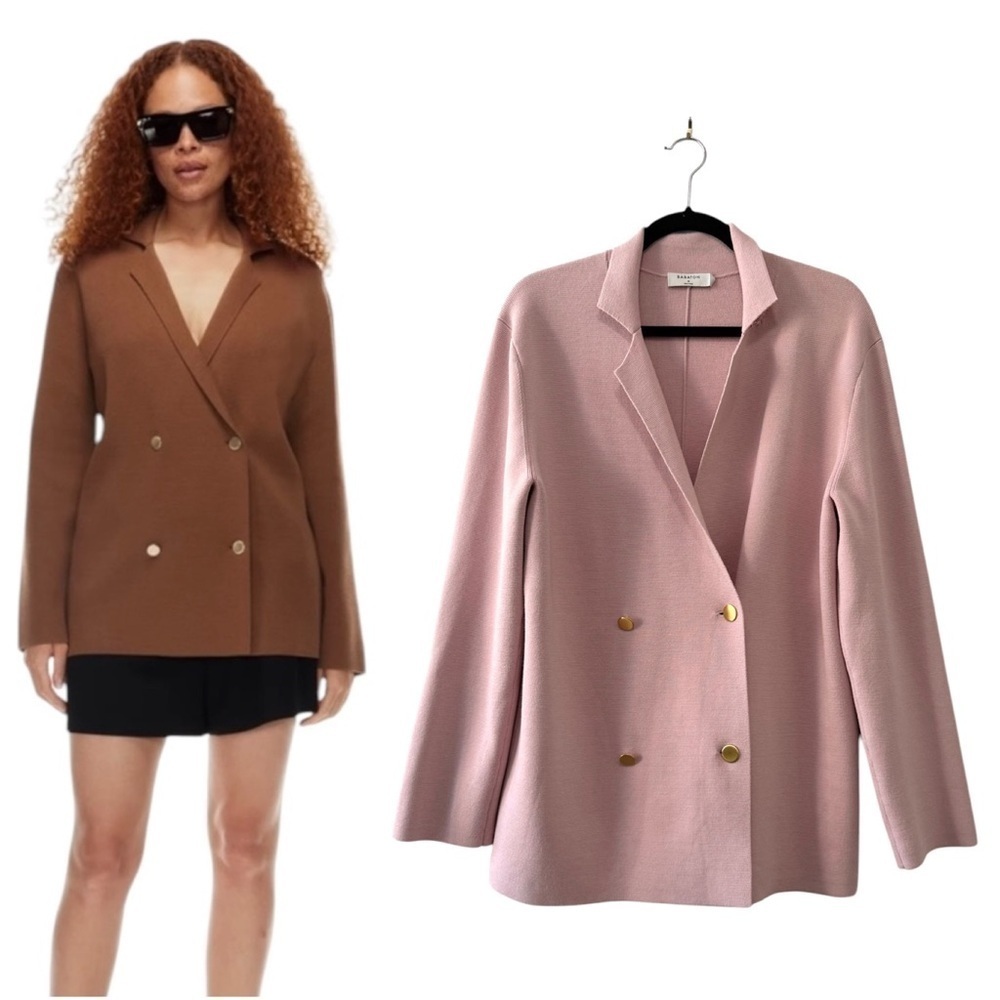 Aritzia Babaton Cover Cardigan Pink Double Breasted Knit Blazer Sz M